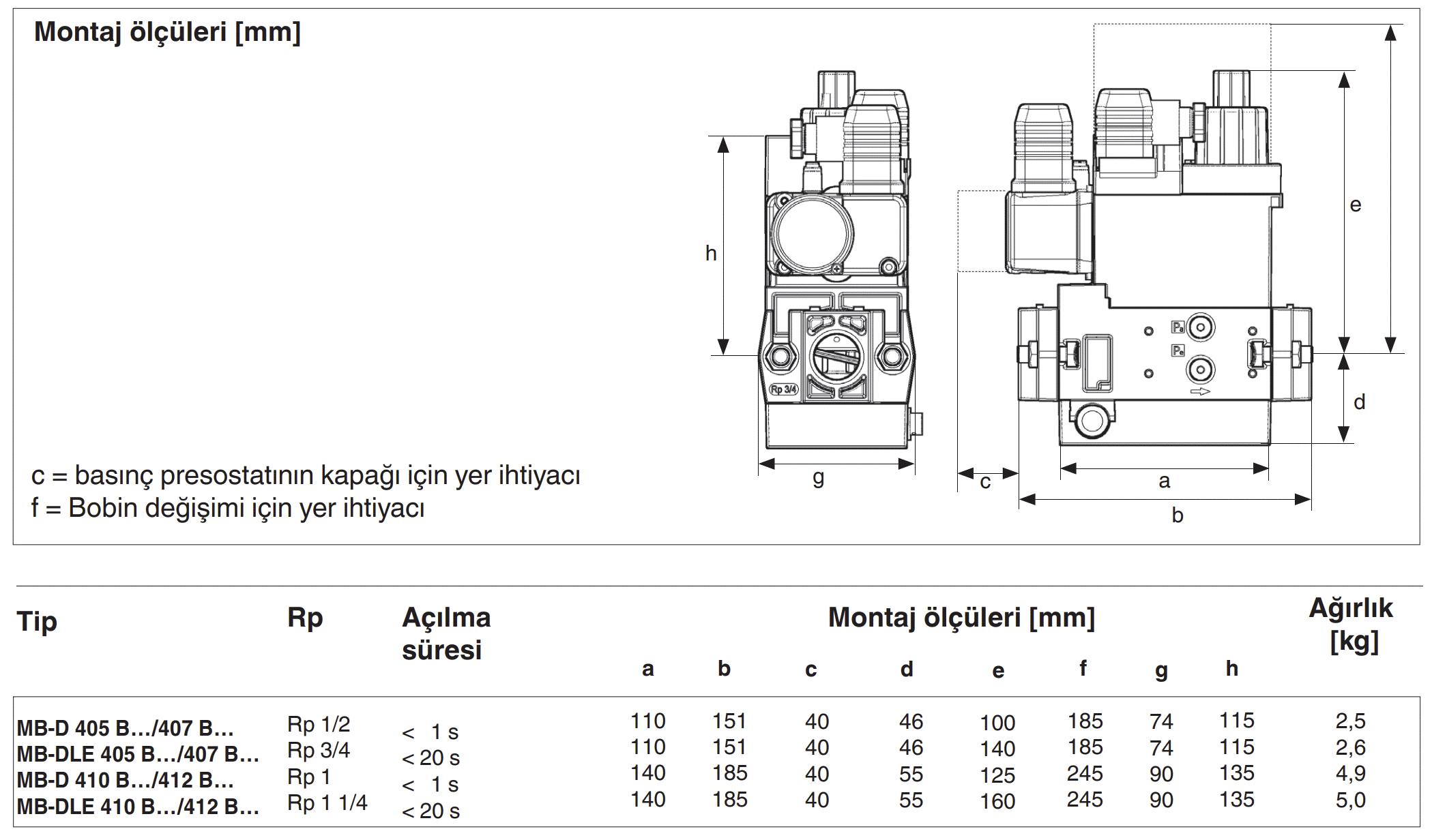 DUNGS 405-412 multiblok montaj ölçüleri