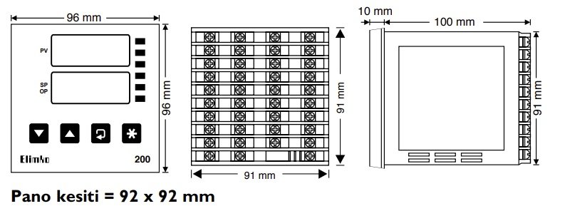 Elimko E200 ölçüler ve montaj çizimleri
