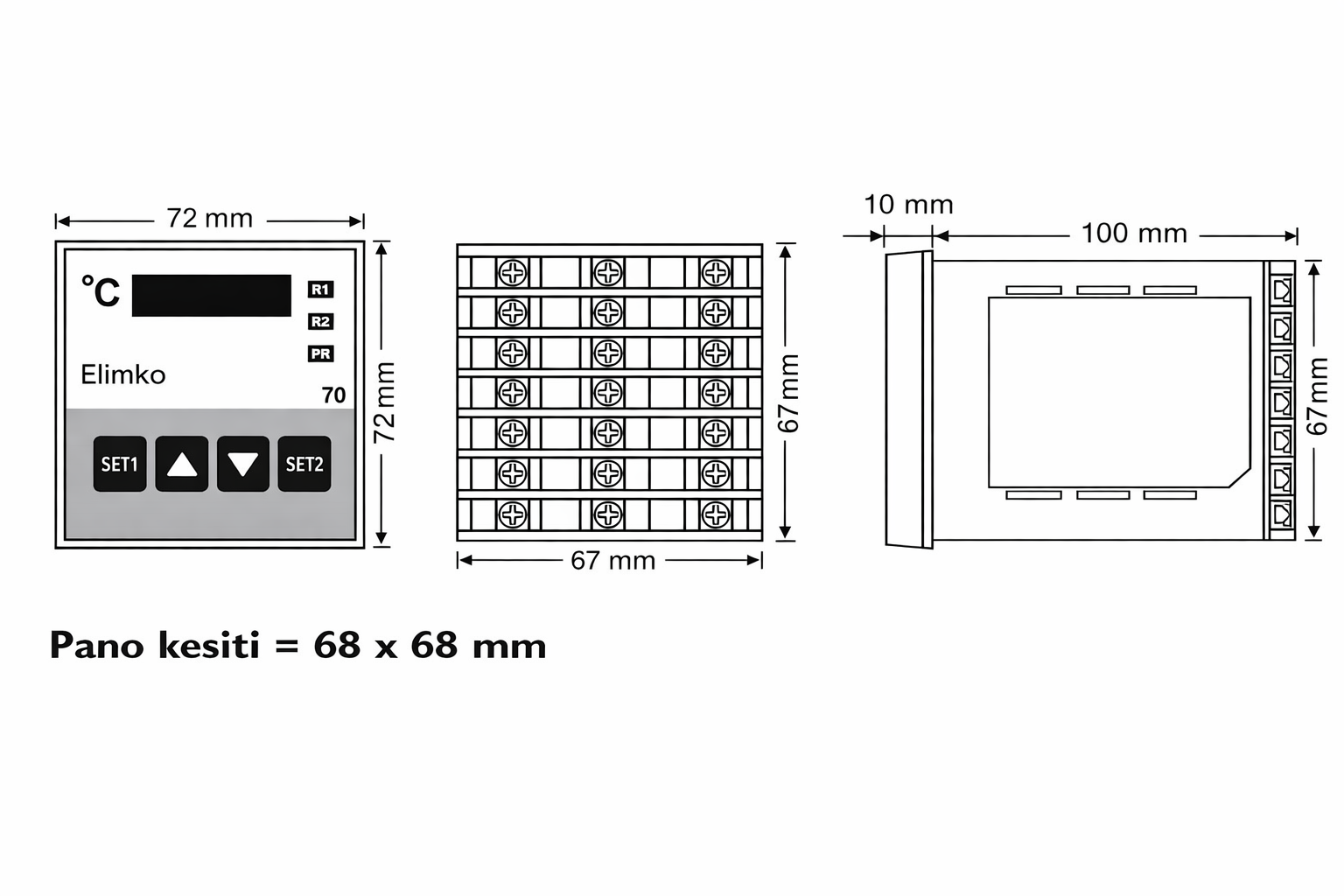 Elimko E70 ölçüler ve montaj çizimleri