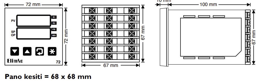 Elimko E72 ölçüler ve montaj çizimleri