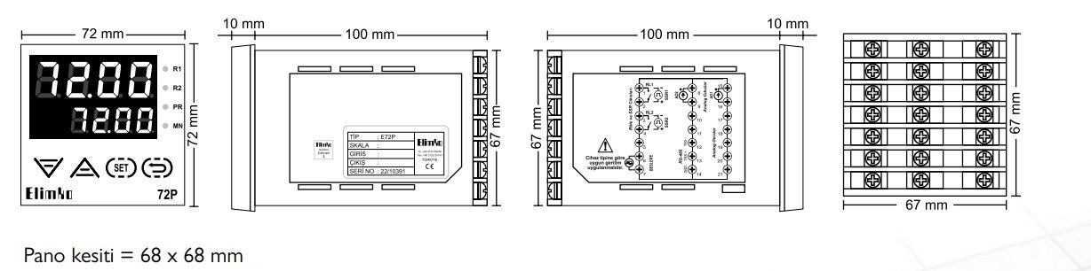 Elimko E72P pano kesiti ve montaj detayları