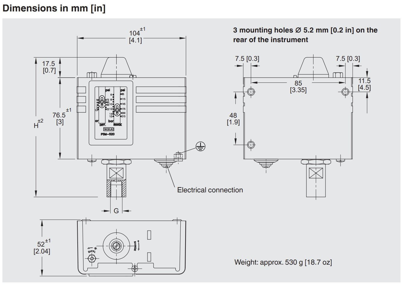 PSM-520 ölçüler boyutlar