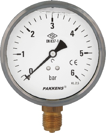 Q100 Pakkens 0-6 bar Alttan Çıkışlı Manometre Gliserinli
